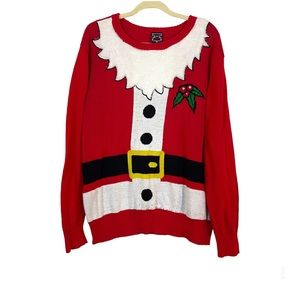 Well Worn Men's Red Santa Suit Long Sleeve Holiday Sweater- Size XL